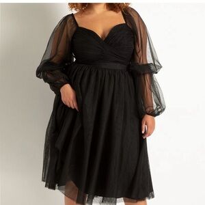 Eloquii Totally Black Tiered Puff-Sleeve Dress